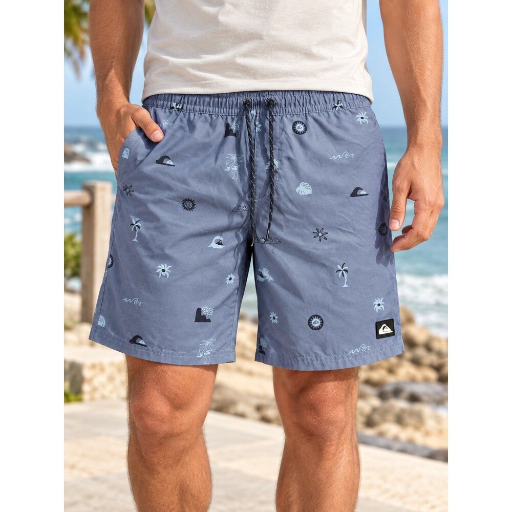 Quiksilver Men’s Size Medium Blue Tropical Print Swim Trunks Board Shorts...